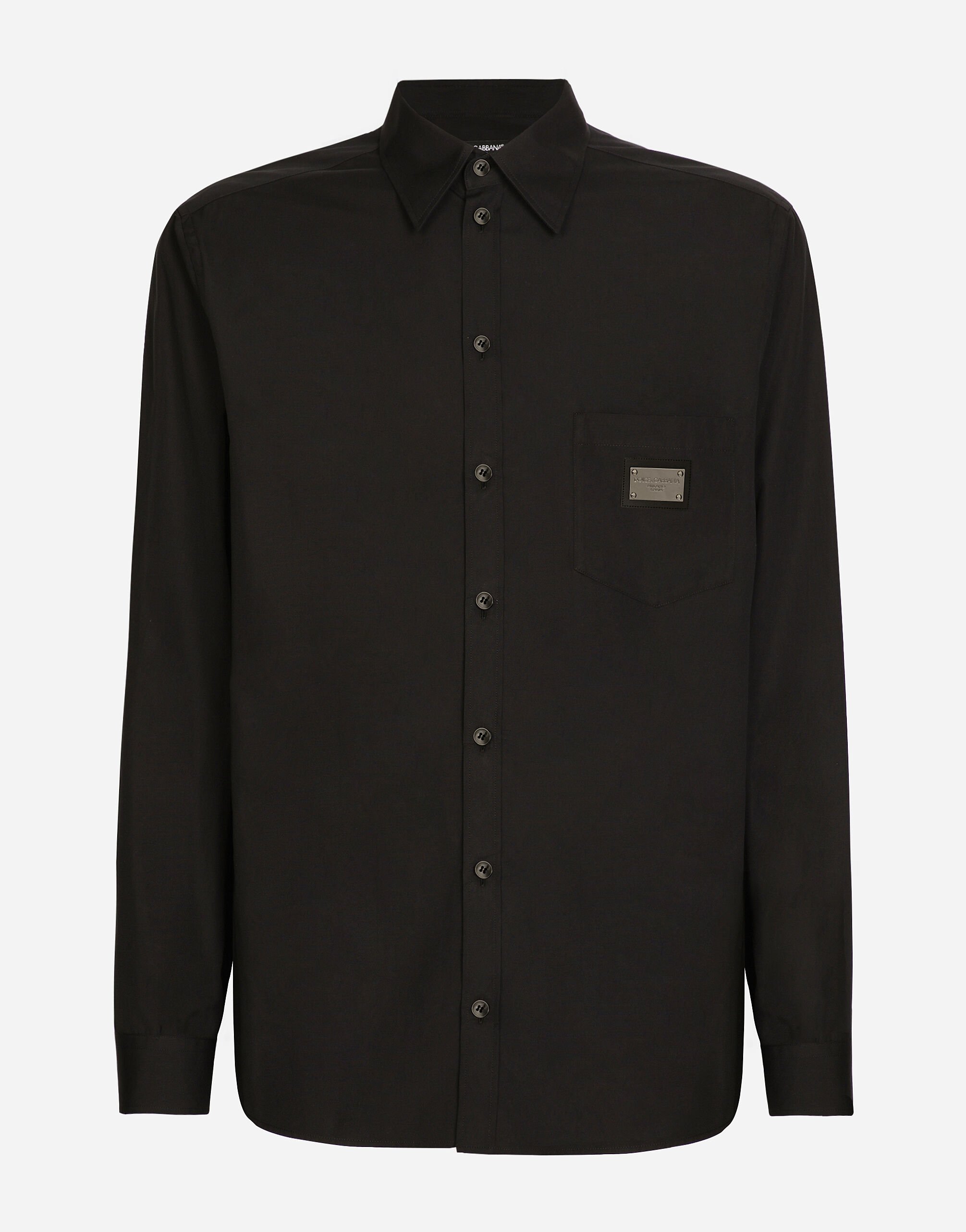 Dolce & Gabbana Cotton Martini-fit shirt with branded tag Black G8PN9TG7M1C