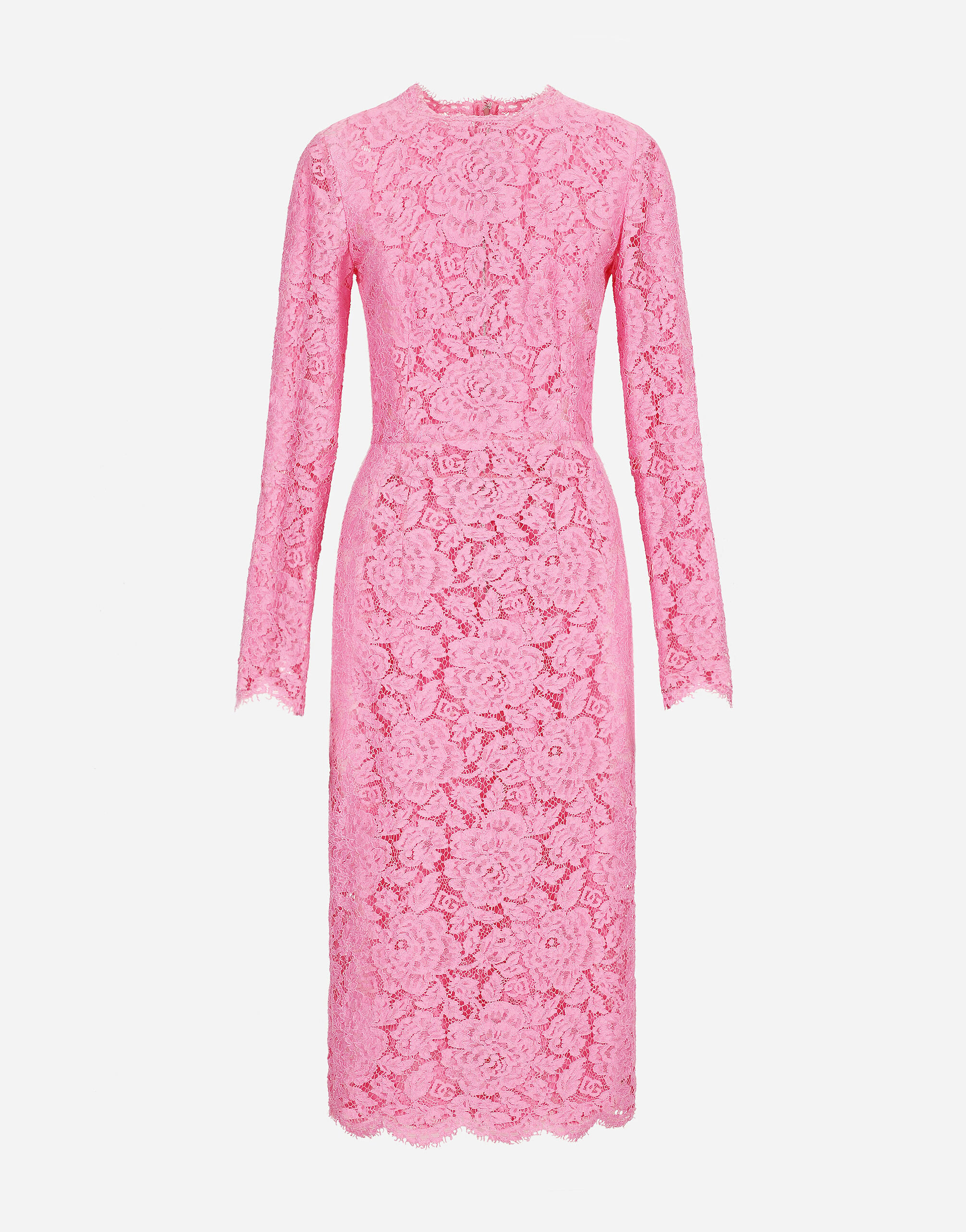 Dolce & Gabbana Branded floral cordonetto lace sheath dress Pink F79DATFMMHN