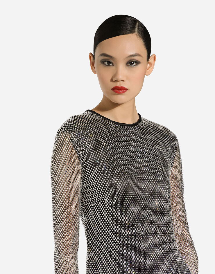 Dolce & Gabbana Long crystal mesh dress Silver F6JRRTHLSA0