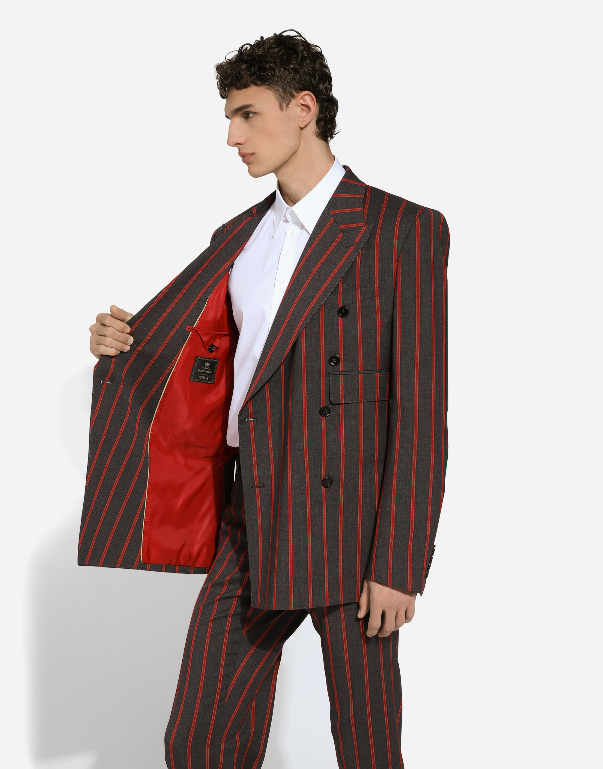 Double-breasted pinstripe wool Sicilia-fit suit in Multicolor for 