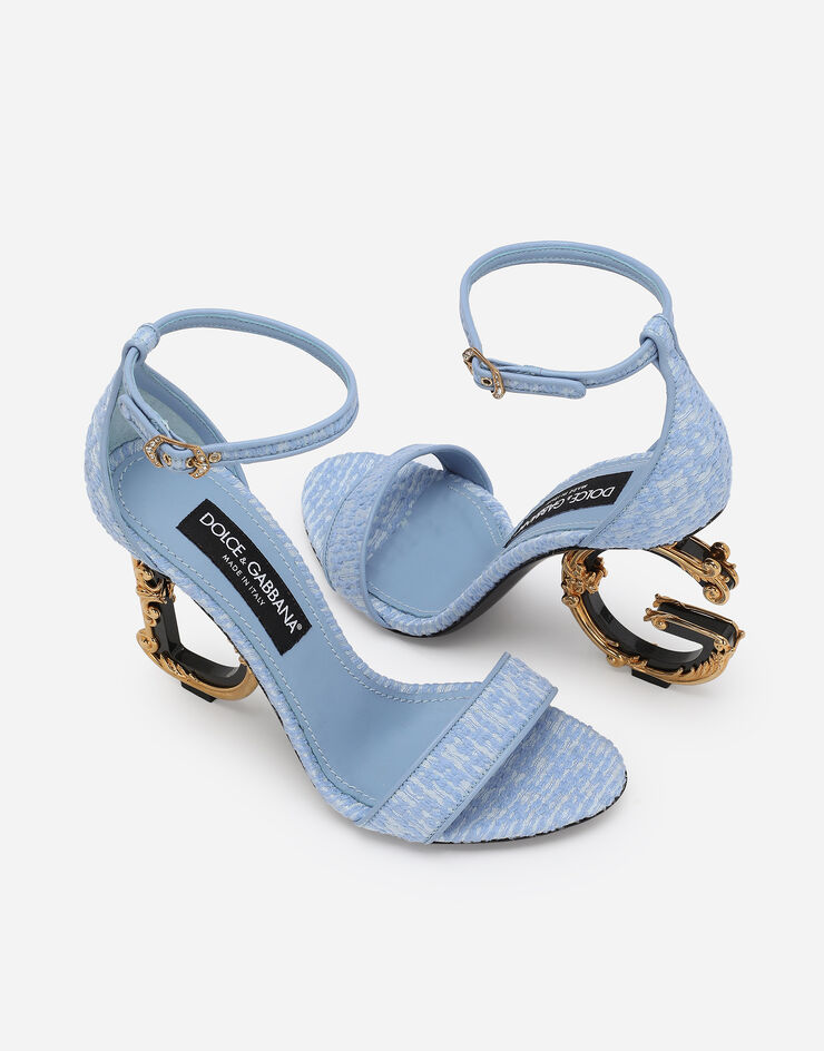 Dolce & Gabbana Bouclé fabric sandals with Baroque DG detail Azure CR0739AW094