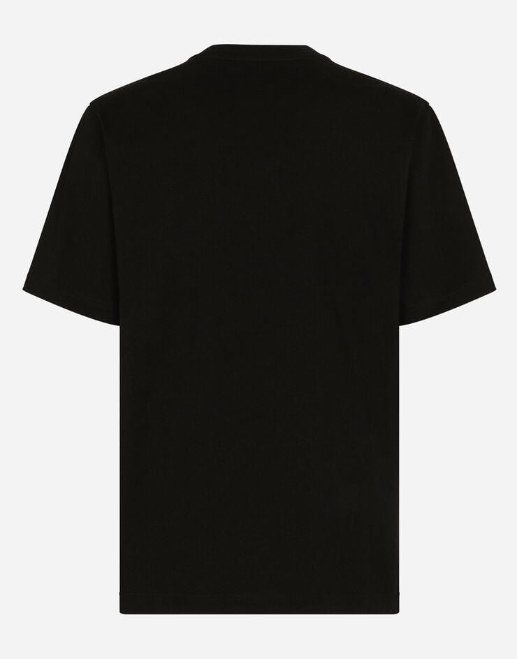 Dolce & Gabbana تيشيرت قطني بجيب جلدي على الصدر وشعار أسود G8PN9ZG7M3I