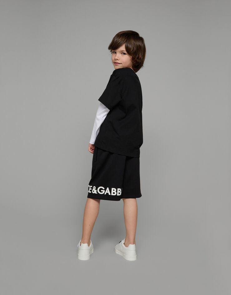 DolceGabbanaSpa Cotton jogging shorts with logo print Black L4JQP2G7KU6