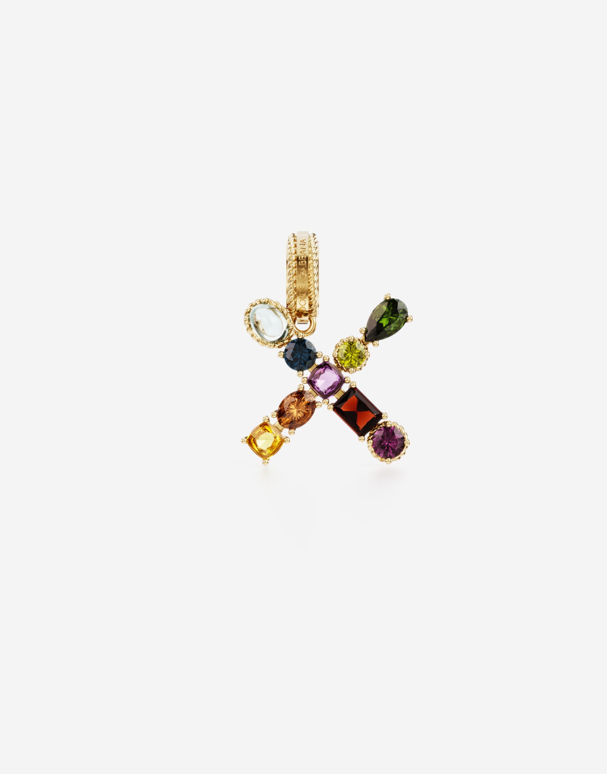Dolce & Gabbana Rainbow alphabet X 18 kt yellow gold charm with multicolor fine gems Gold WANR2GWMIXB