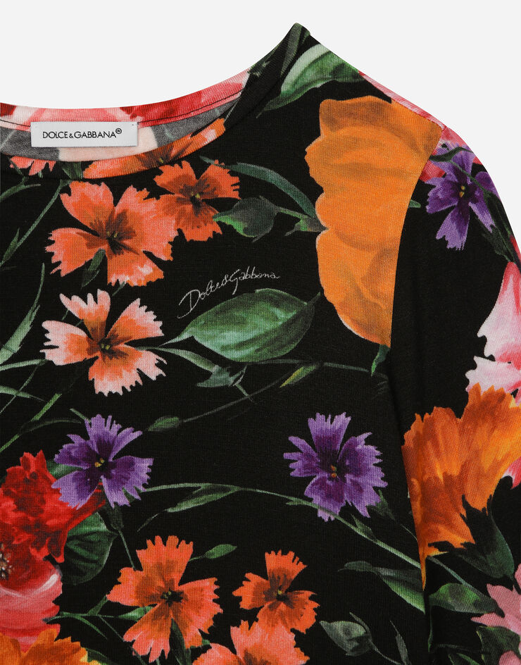 Dolce & Gabbana Camiseta de punto con estampado de flores sobre base negra Imprima L5JTOCFSG89