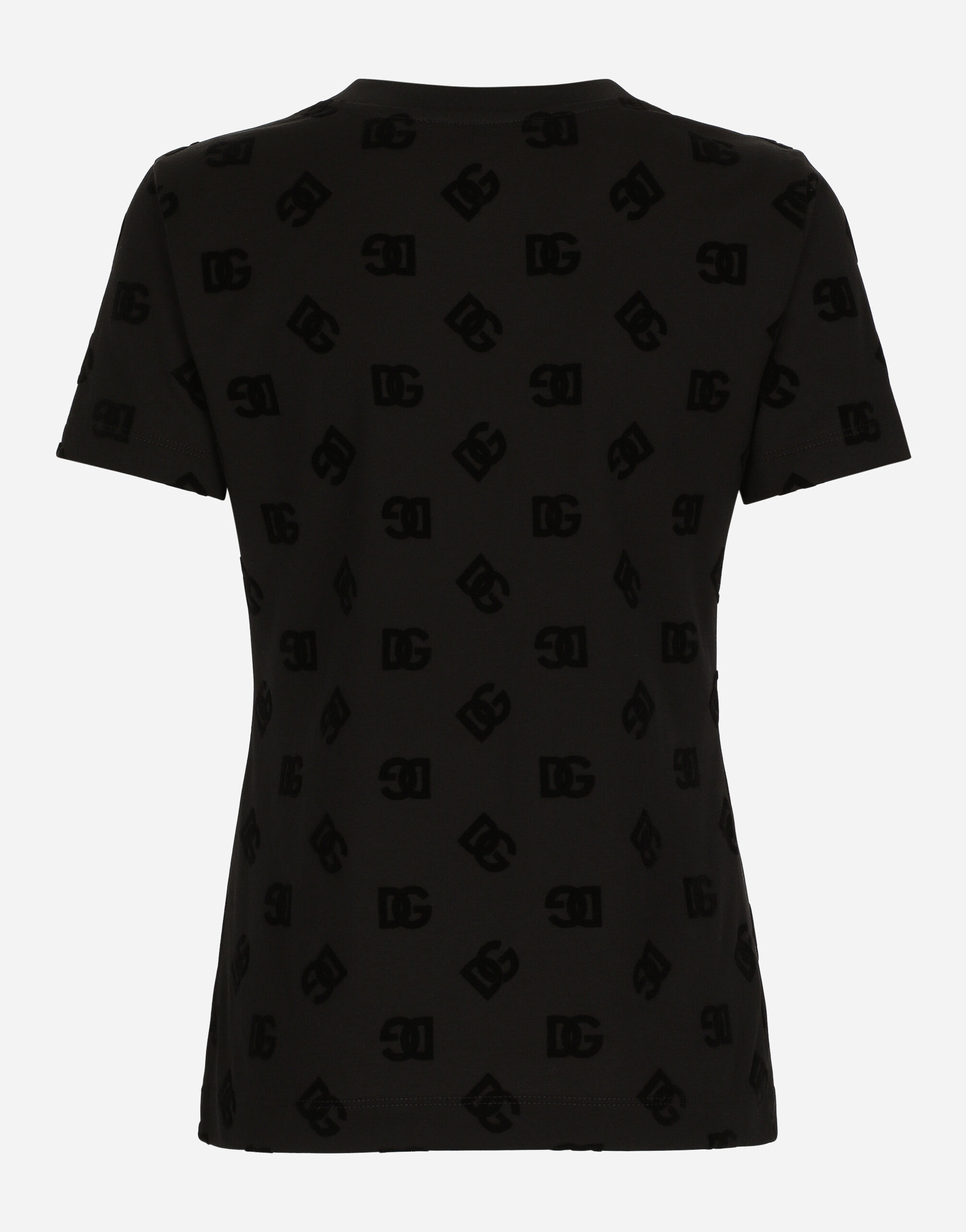 Jersey T-shirt with all-over flocked DG logo in Black for 