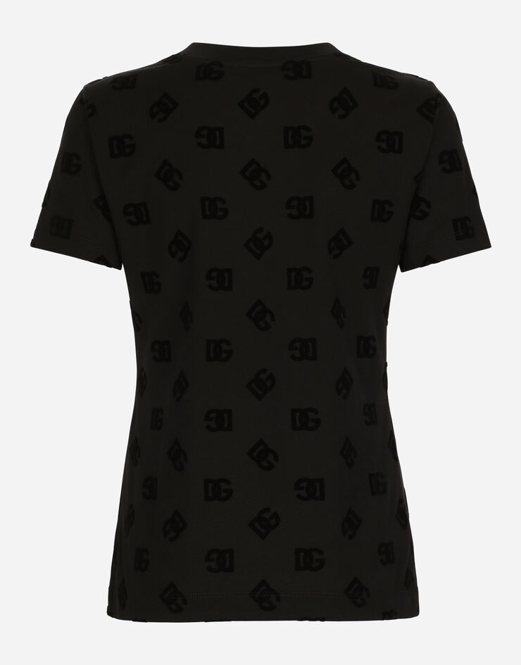 Dolce & Gabbana Jersey T-shirt with all-over flocked DG logo Schwarz F8T00TGDB9K