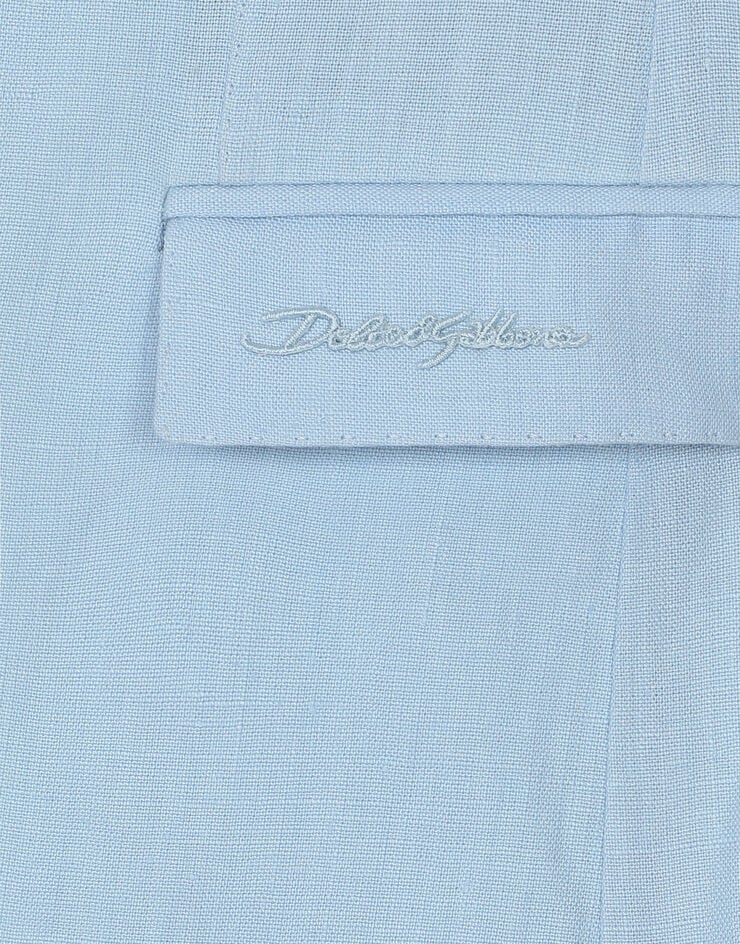 Dolce & Gabbana Einreihige Jacke aus Leinen mit Dolce&Gabbana-Logo Azurblau L41E96FU4LH