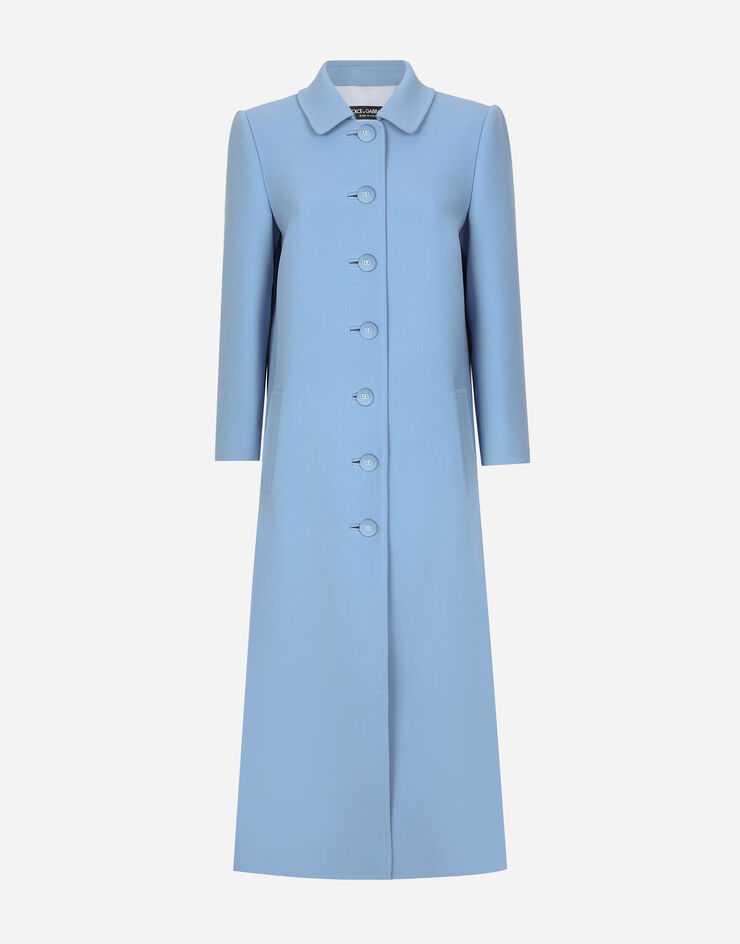 Dolce & Gabbana Manteau droit en crêpe de laine Bleu Ciel F0C3QTFU2L8