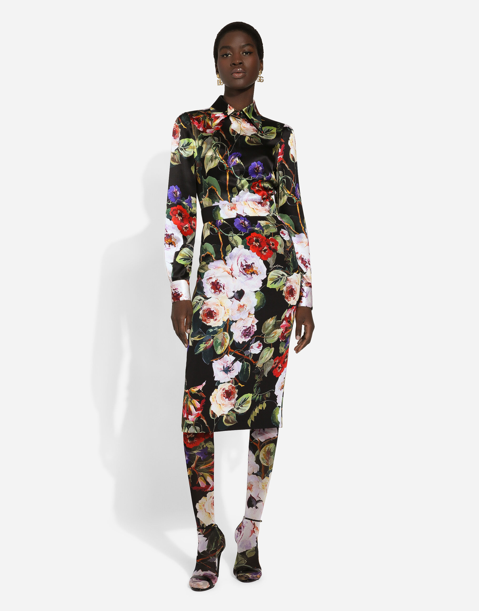 Dolce & Gabbana Satin shirt with rose garden print female Print