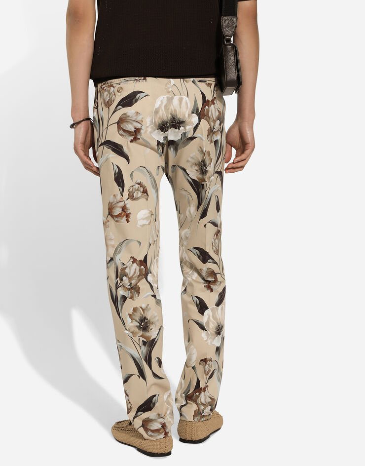 Dolce & Gabbana Pantalón de dril elástico con estampado de flores Imprima GY6IETFSEIC