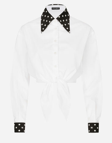 Dolce & Gabbana Укороченная рубашка из хлопка с принтом в горошек и узлом на талии Отпечатки F79EFTHI1TN