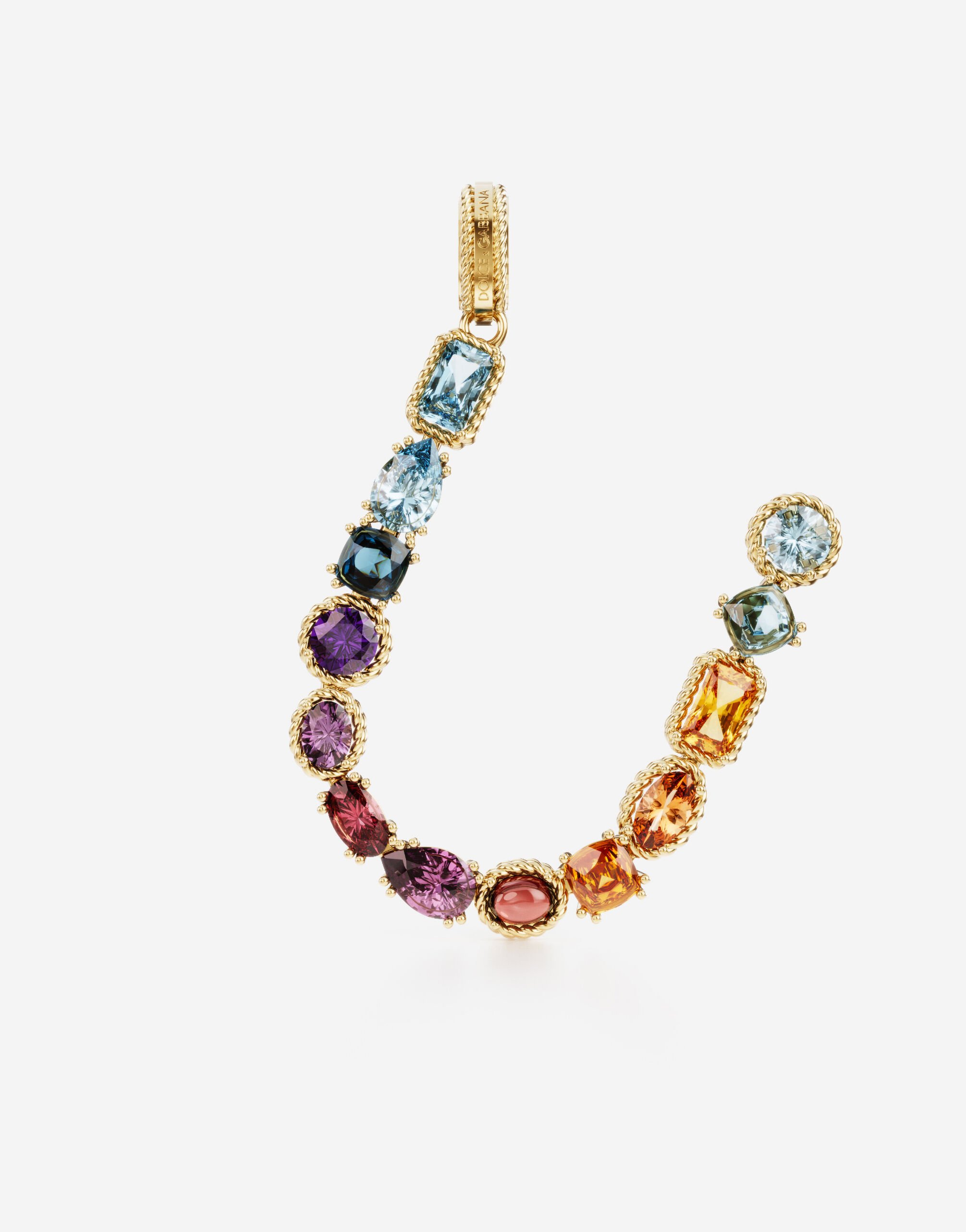 Dolce & Gabbana Rainbow alphabet U 18 kt yellow gold charm with multicolor fine gems Gold WAQA3GWQC01