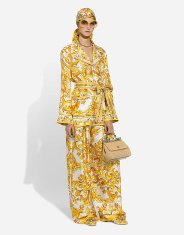 Dolce & Gabbana Chemise de pyjama en sergé de soie à imprimé majoliques Imprimé F5Q03THI1TK
