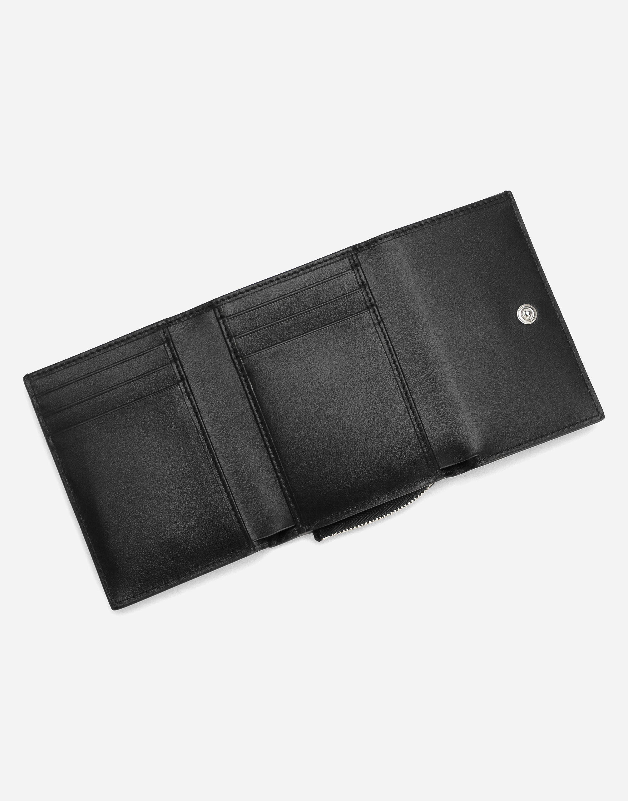 Calfskin French flap wallet with raised logo in Black for