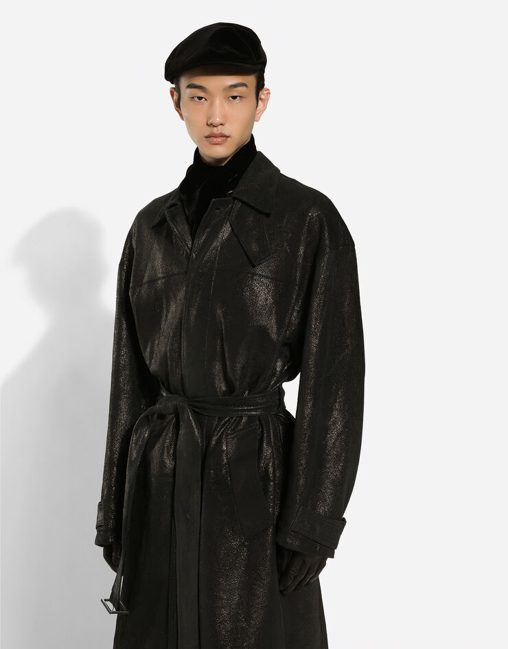 Dolce & Gabbana Trenchcoat aus Leder mit Gürtel Schwarz G048ELHULVR