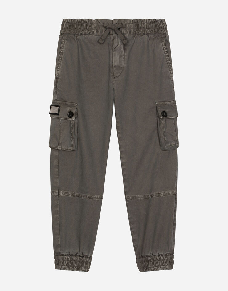 Dolce & Gabbana Pantalon cargo en gabardine avec plaquette à logo Gris L44P66LY090