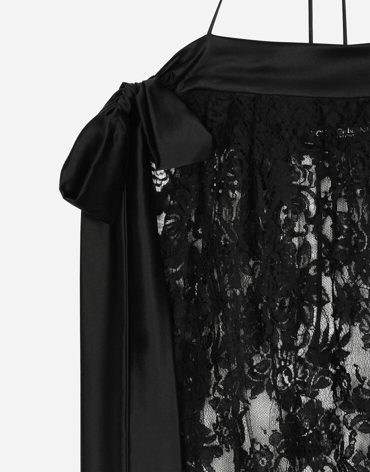 Dolce & Gabbana Robe mi-longue en dentelle de Chantilly avec détails en satin Noir F6JRQTILMA8