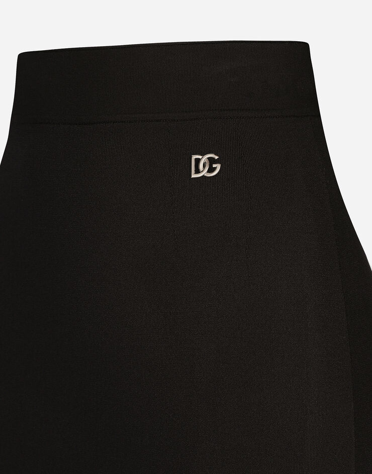 Dolce & Gabbana Short stretch viscose knit skirt with DG logo Black FXO11TJFMGV