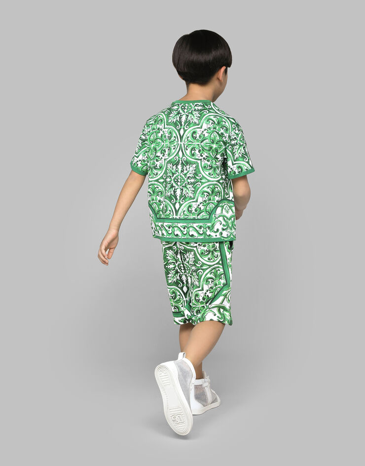 Dolce & Gabbana Jersey shorts with green majolica print Print L4JQT4II7EF