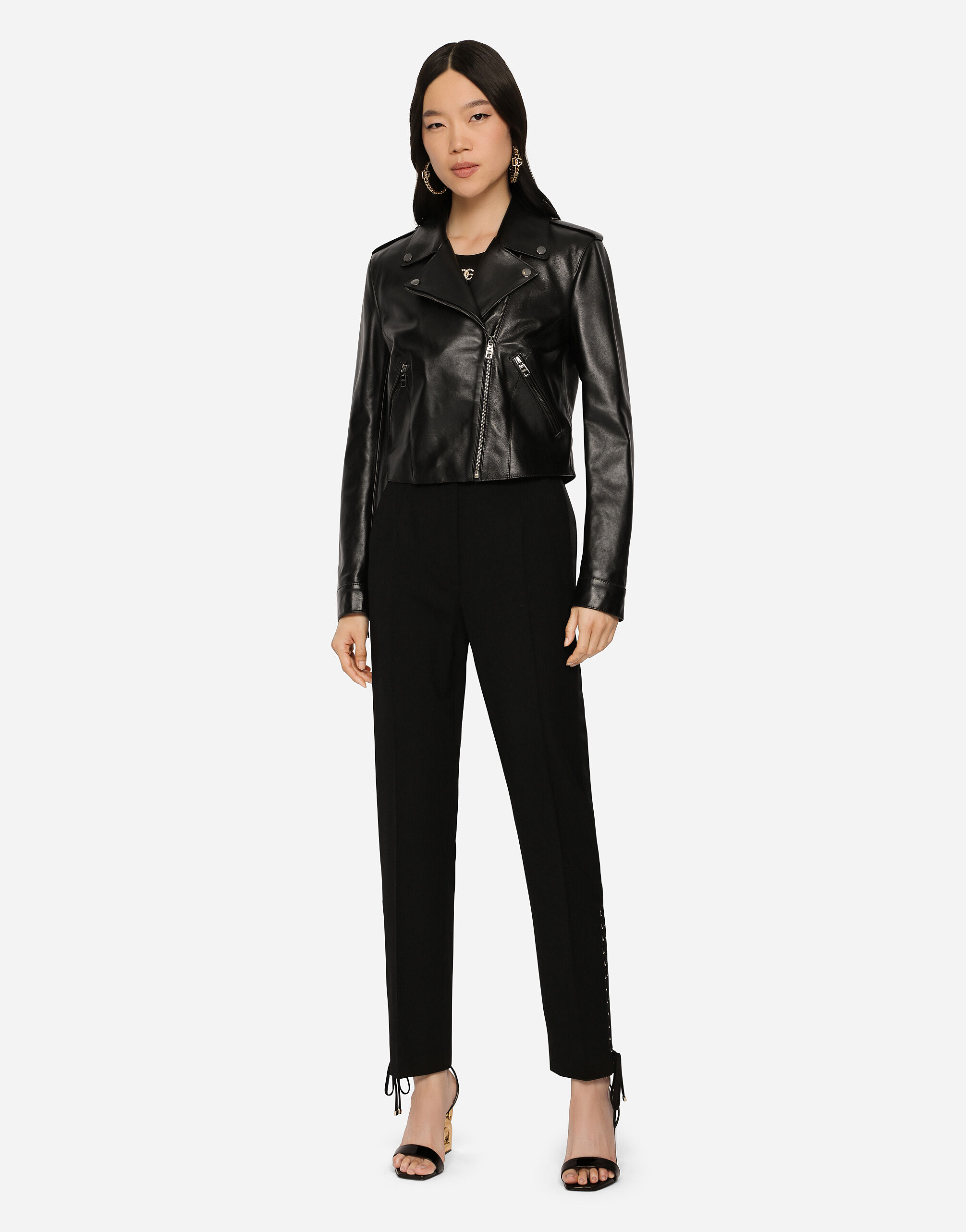 Leather biker jacket with tab details in Black for | Dolceu0026Gabbana® US