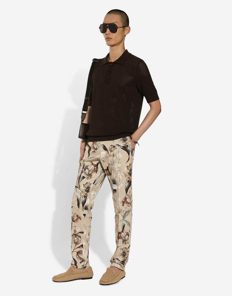 Dolce & Gabbana Pantalón de dril elástico con estampado de flores Imprima GY6IETFSEIC