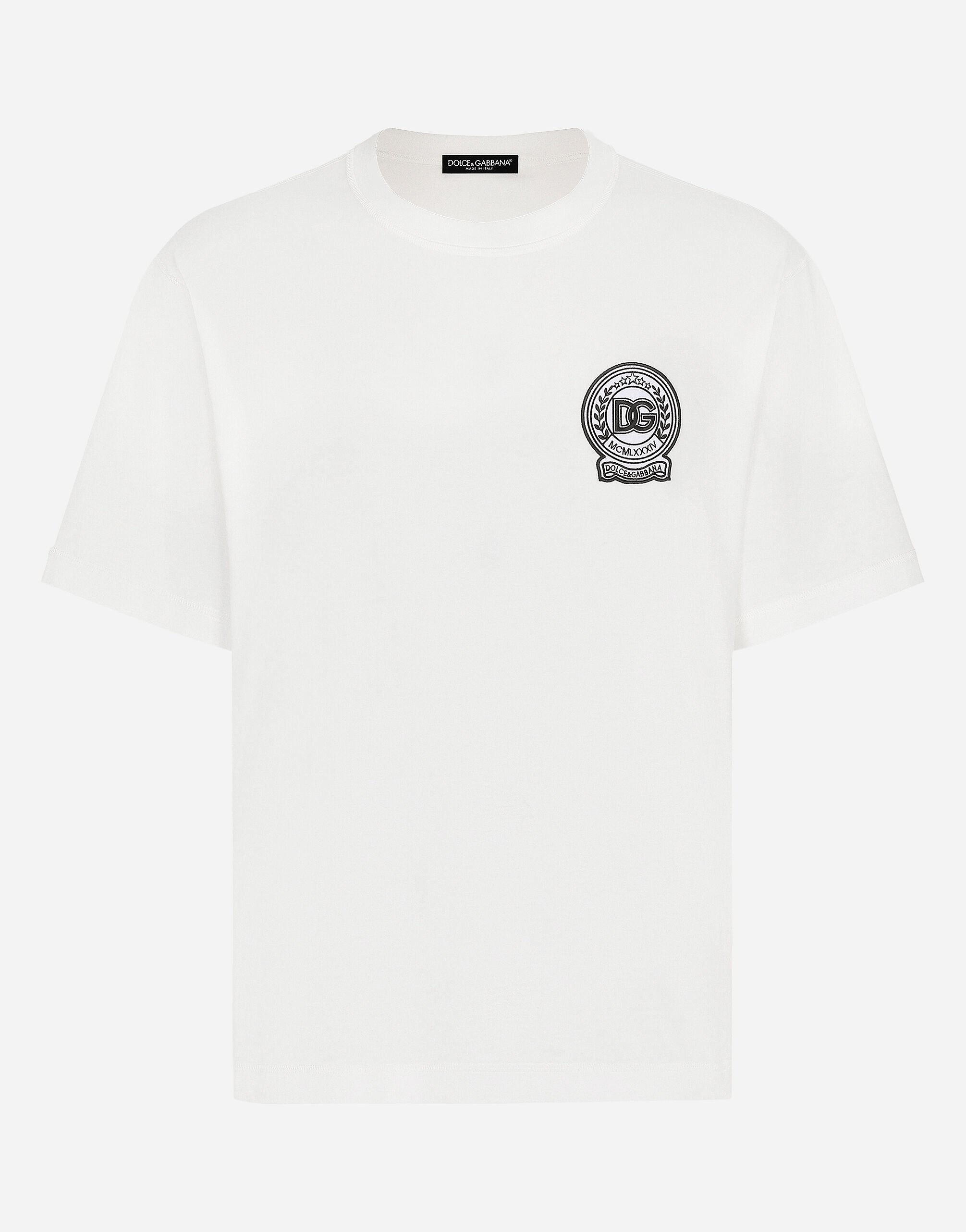Dolce & Gabbana Cotton T-shirt with logo embroidery print Beige BM2274AN233