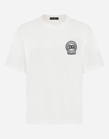 Dolce & Gabbana T-shirt in cotone con ricamo logo stampato Bianco G8PN9ZG7NYE