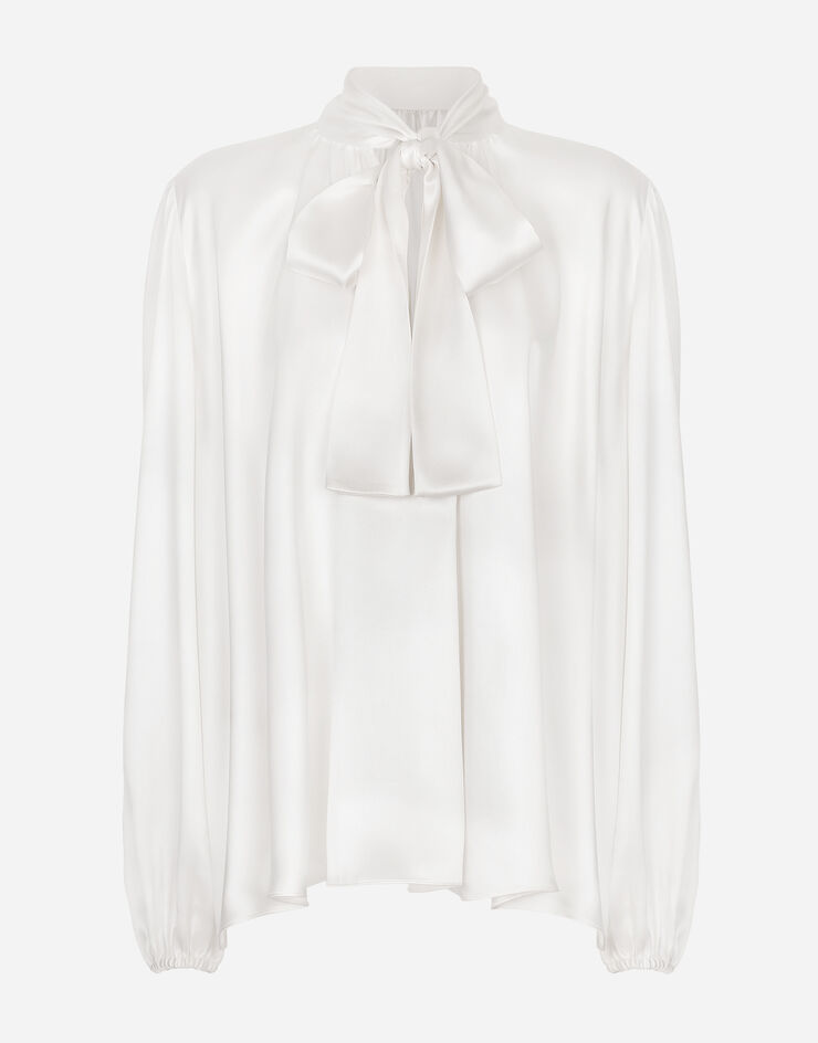 Dolce & Gabbana Блузка из шелка с воротником-бантом White F5P96TFU1NU