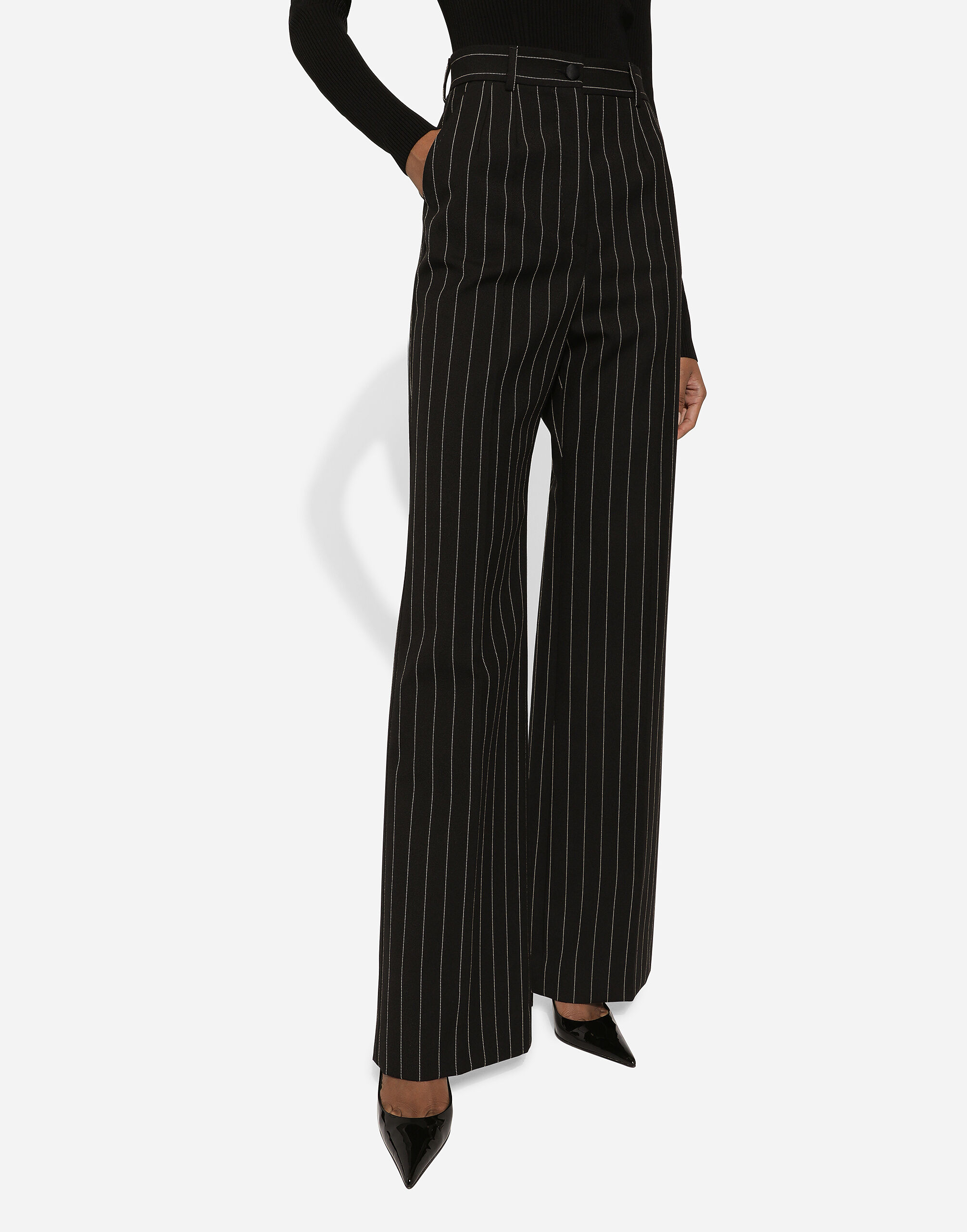 Wool Pinstriped Flare Pants