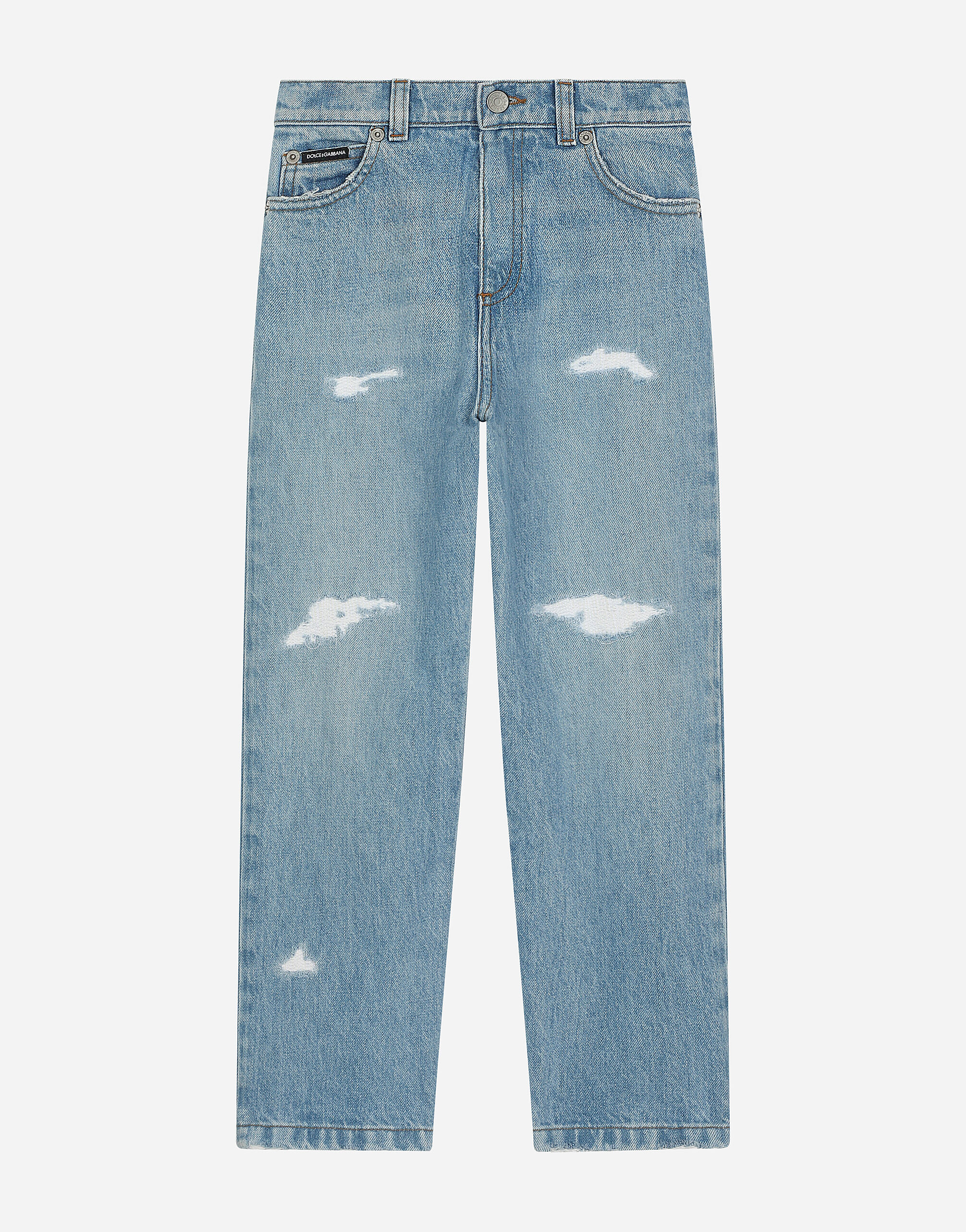 ${brand} Jeans 5 tasche in denim con placca logata ${colorDescription} ${masterID}