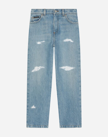 Dolce & Gabbana 5-pocket denim jeans with logo tag Print L4JQT4II7EF