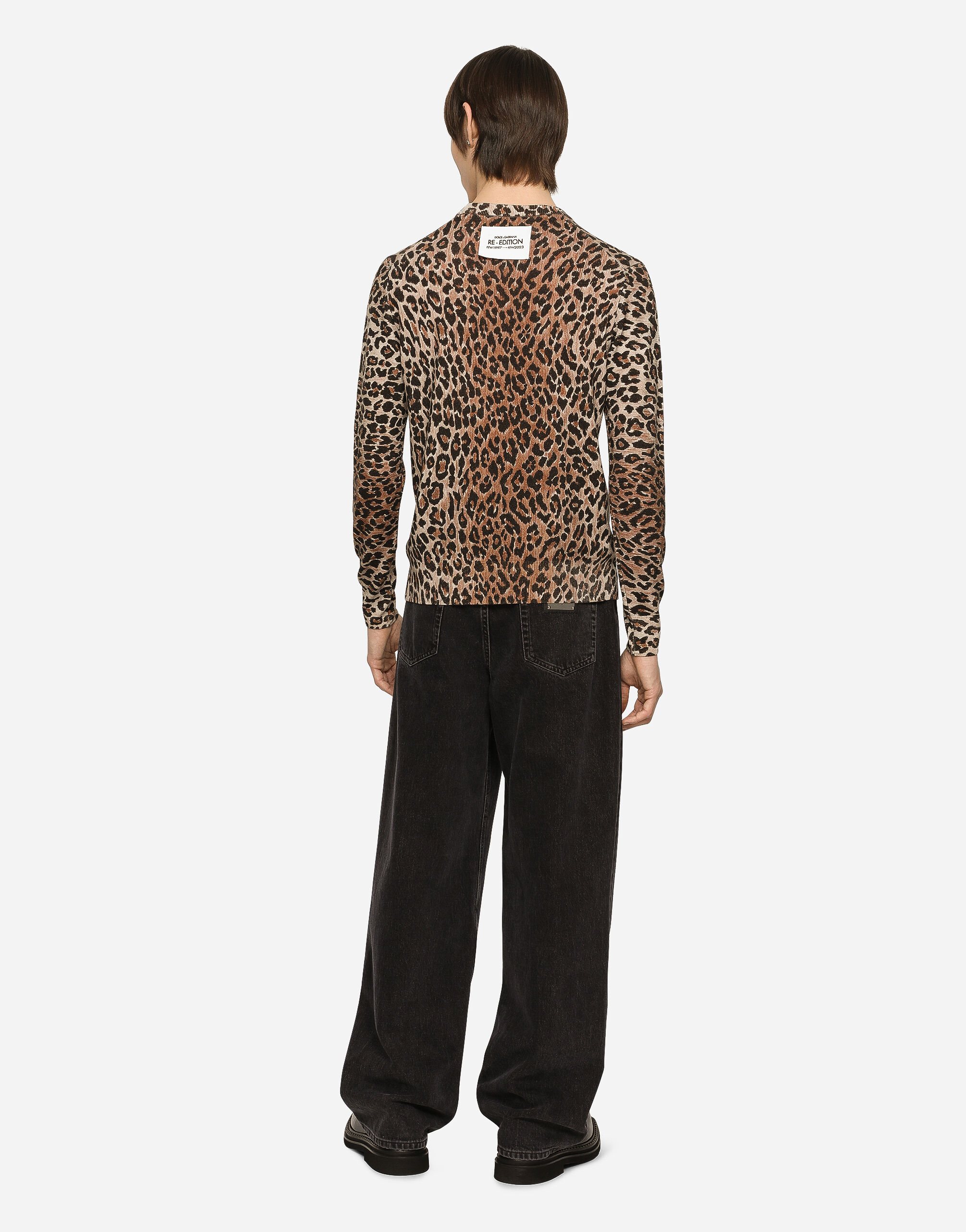 男士动物纹印花Leopard-print round-neck wool sweater | Dolce&Gabbana®