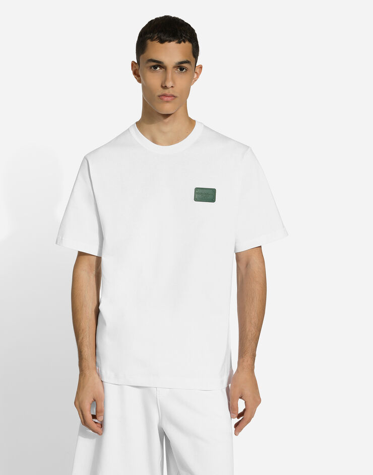 Dolce & Gabbana Baumwoll-T-Shirt mit Logoplakette Weiss G8PN9TG7NTW