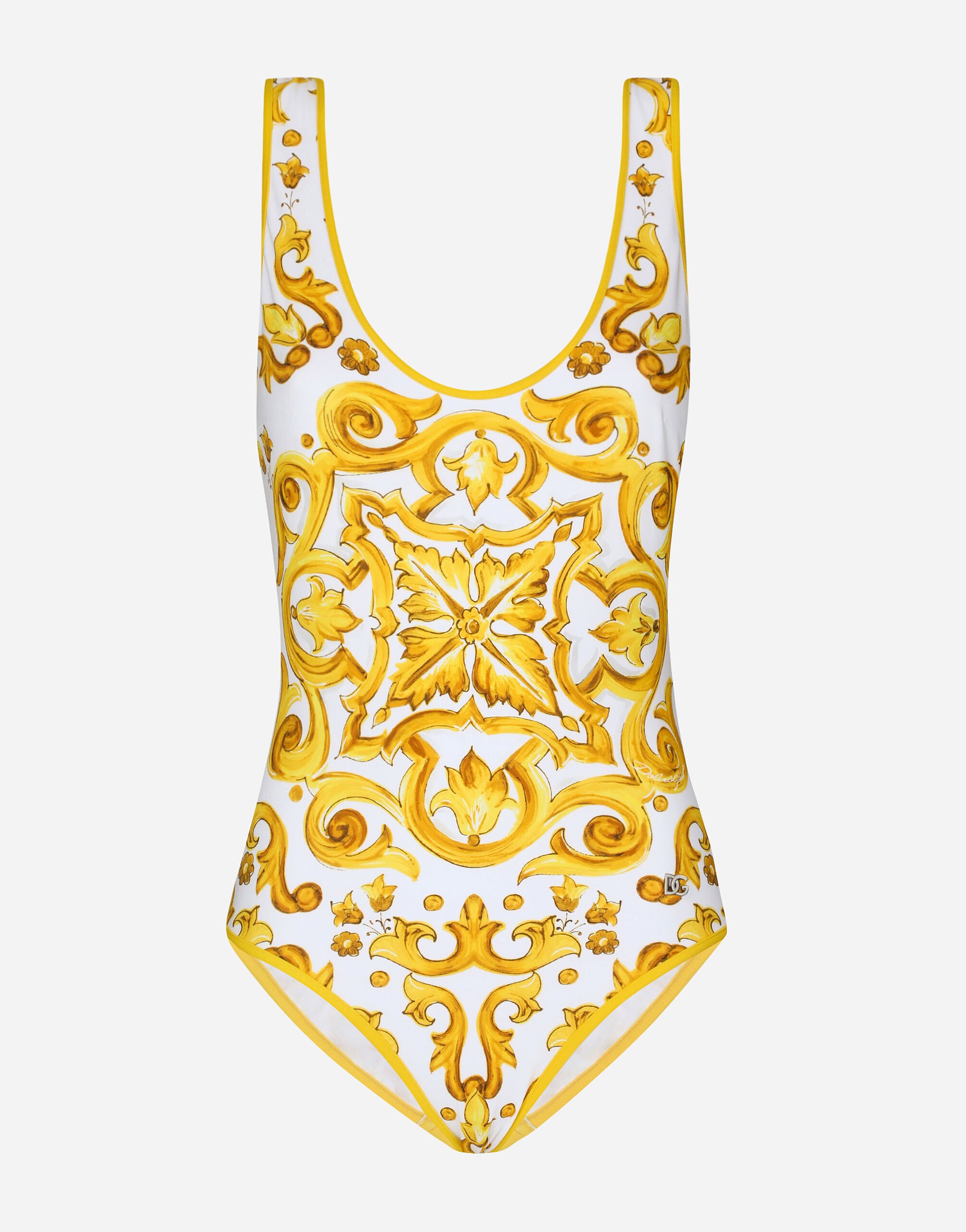 Dolce & Gabbana Majolica-print racing swimsuit Azure GW0MATFU4LG
