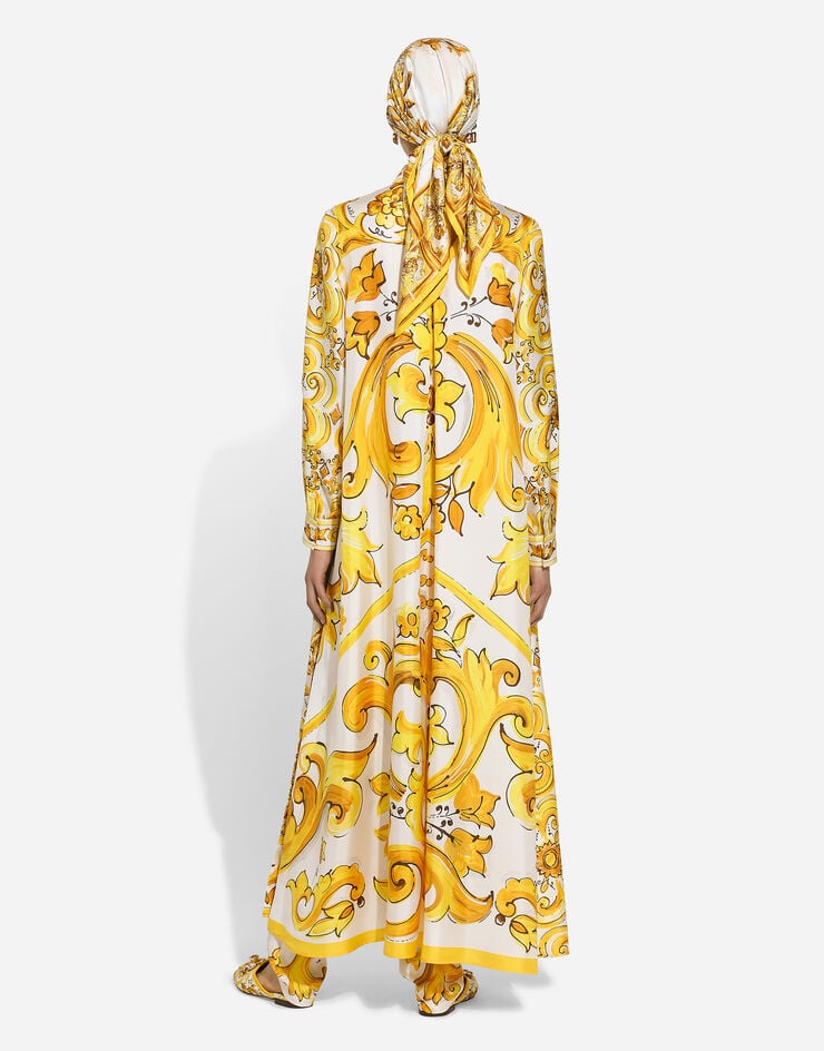 Dolce & Gabbana Camisa tipo caftán en sarga de seda con estampado Maiolica Imprima F6JDETHI1TK