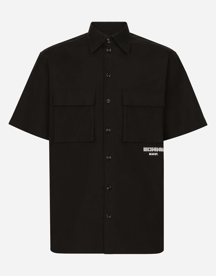 Cotton poplin shirt with logo print in Black for Men | Dolce&Gabbana®