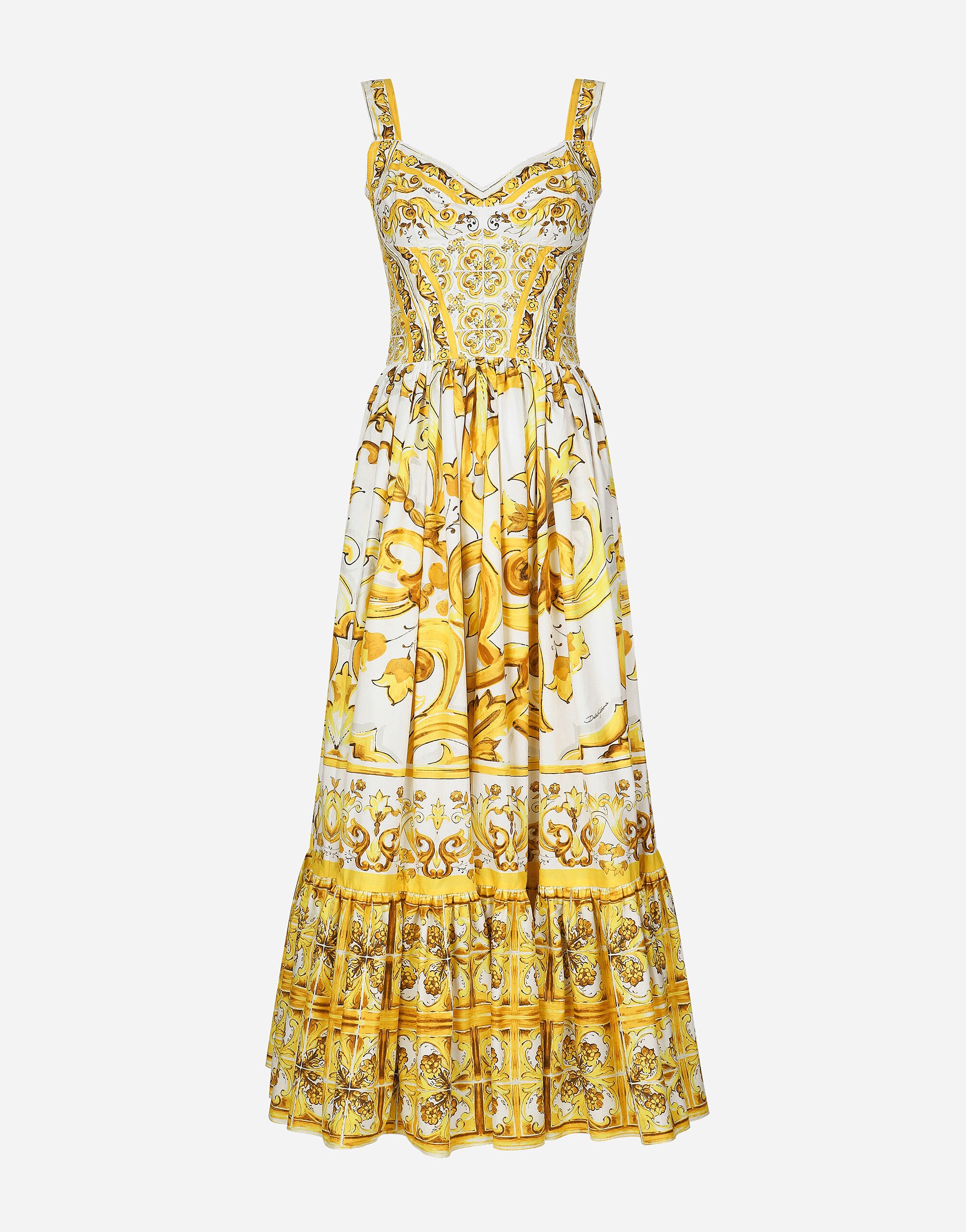 Dolce & Gabbana Calf-length corset dress in majolica-print cotton poplin Print F5S65TFI5JK
