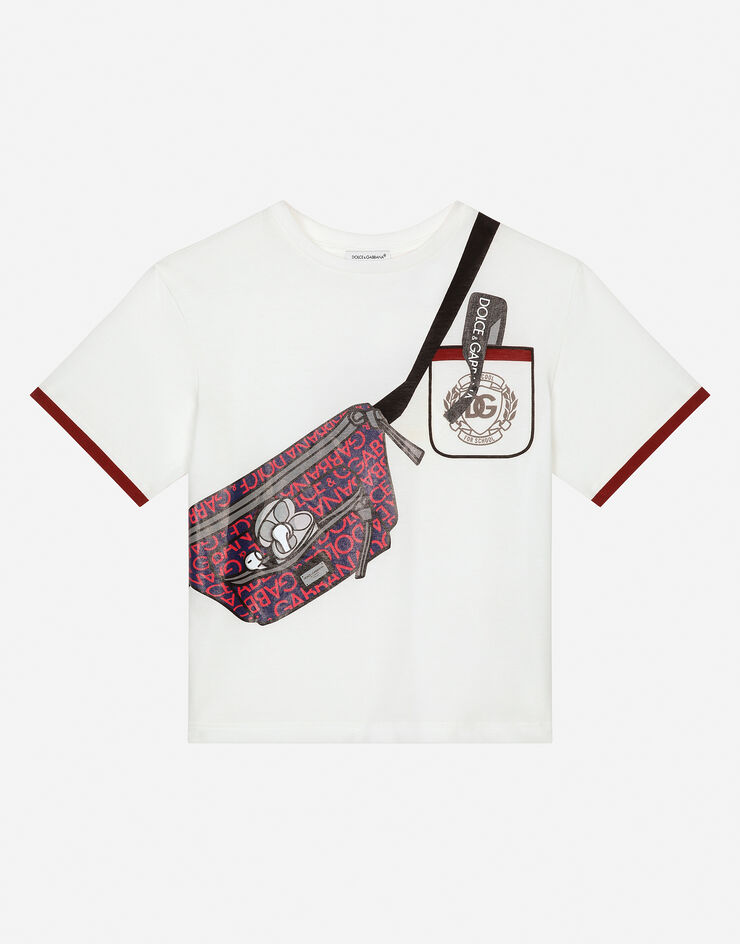 Dolce & Gabbana ベルトポーチプリント ジャージー Tシャツ White L4JTHVII7DG