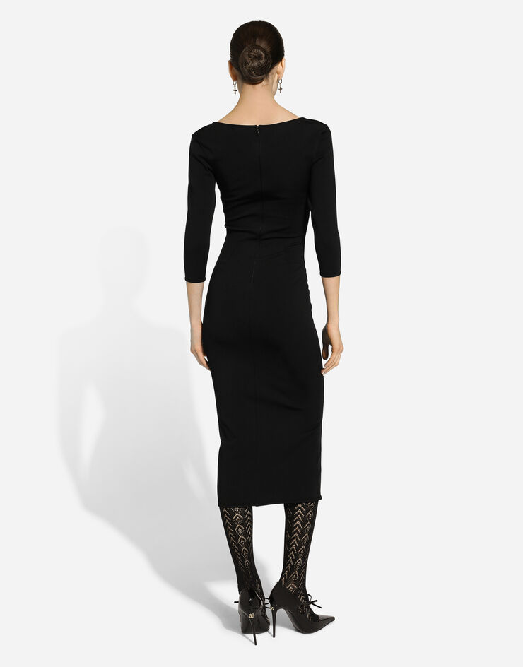 Dolce & Gabbana Calf-length viscose knit dress Black FXS20TJFMEV