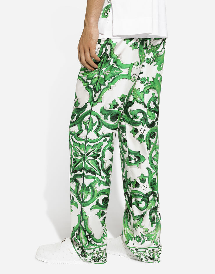 Dolce & Gabbana Silk twill jogging pants with majolica print Print GVRMATHI1SV