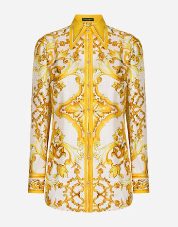 Dolce & Gabbana Рубашка из шелкового твила с принтом майолики Отпечатки F79EFTHI1TN