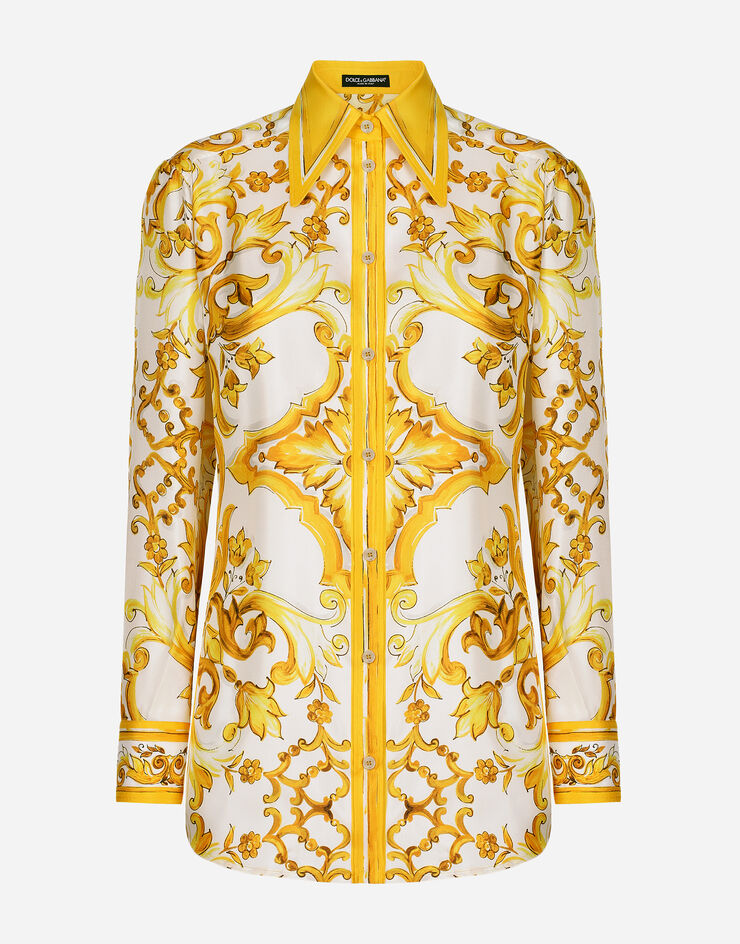 Dolce & Gabbana Camisa en sarga de seda con estampado Maiolica Imprima F5J51THI1TK