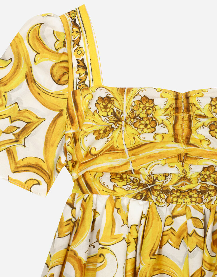 Dolce & Gabbana Платье из поплина с желтым принтом майолики Отпечатки L53DE7G7EY0
