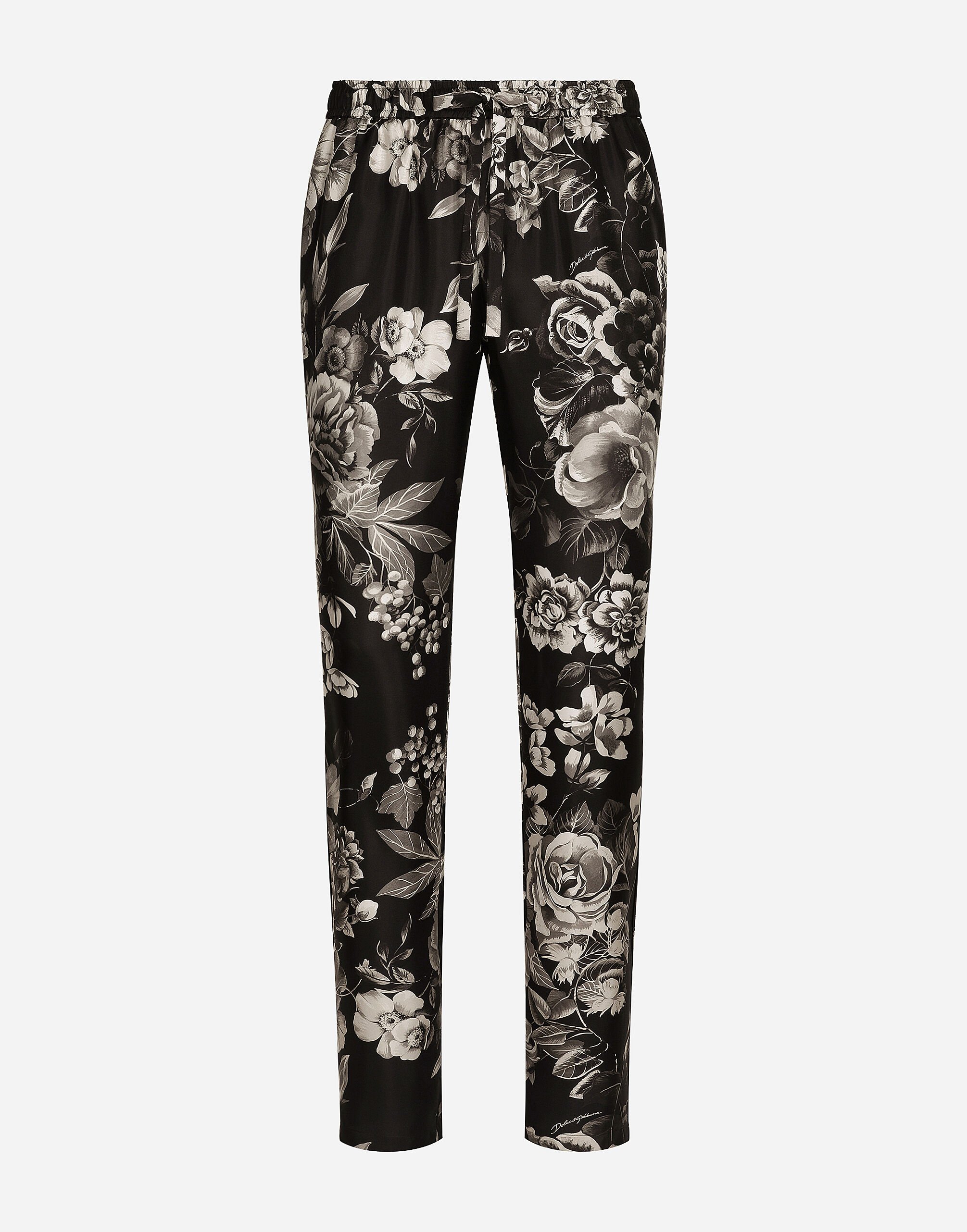 ${brand} Silk twill jogging pants with floral print ${colorDescription} ${masterID}