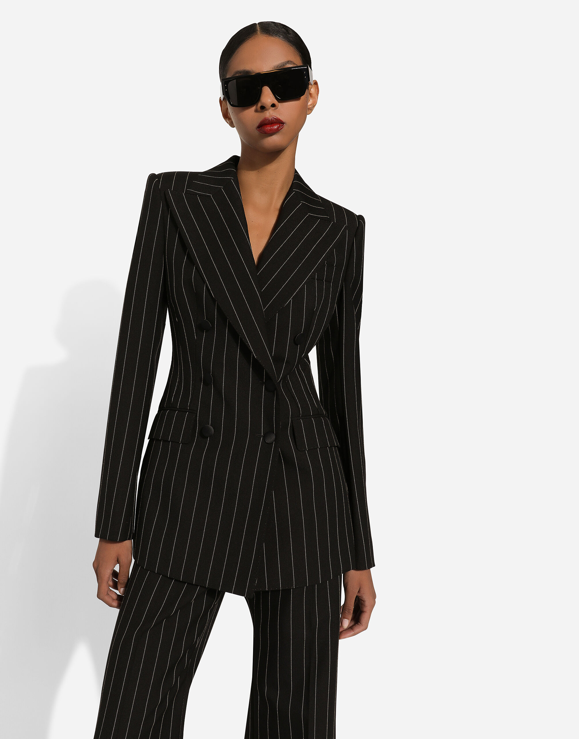 Double-breasted pinstripe wool Turlington jacket