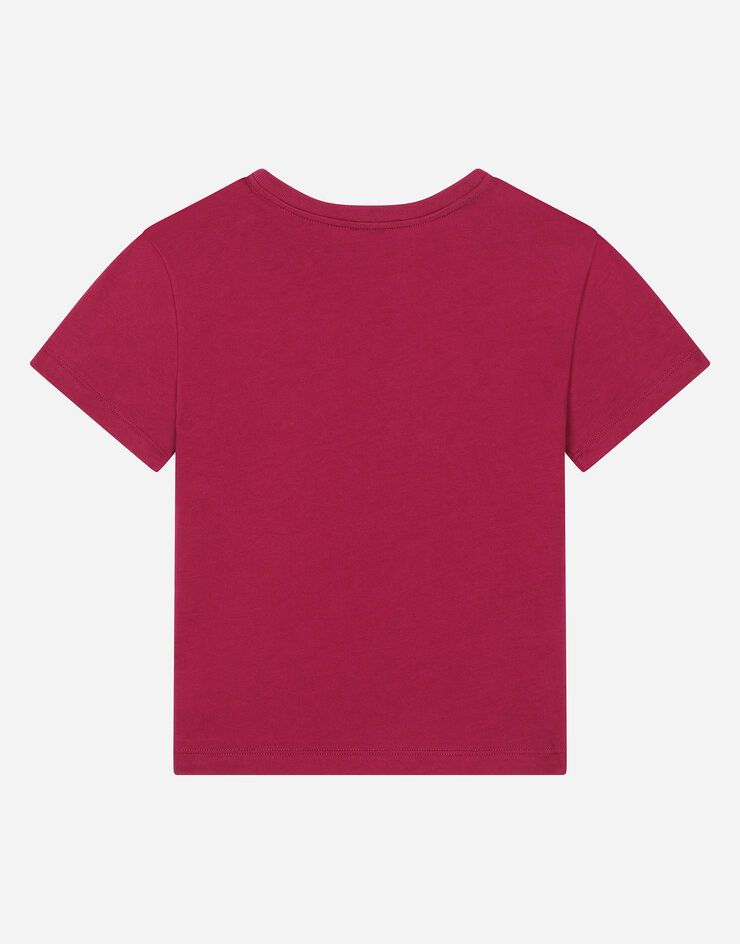 Dolce & Gabbana T-shirt in jersey con logo Dolce&Gabbana e rosa Bordeaux L5JTNKG7NZP