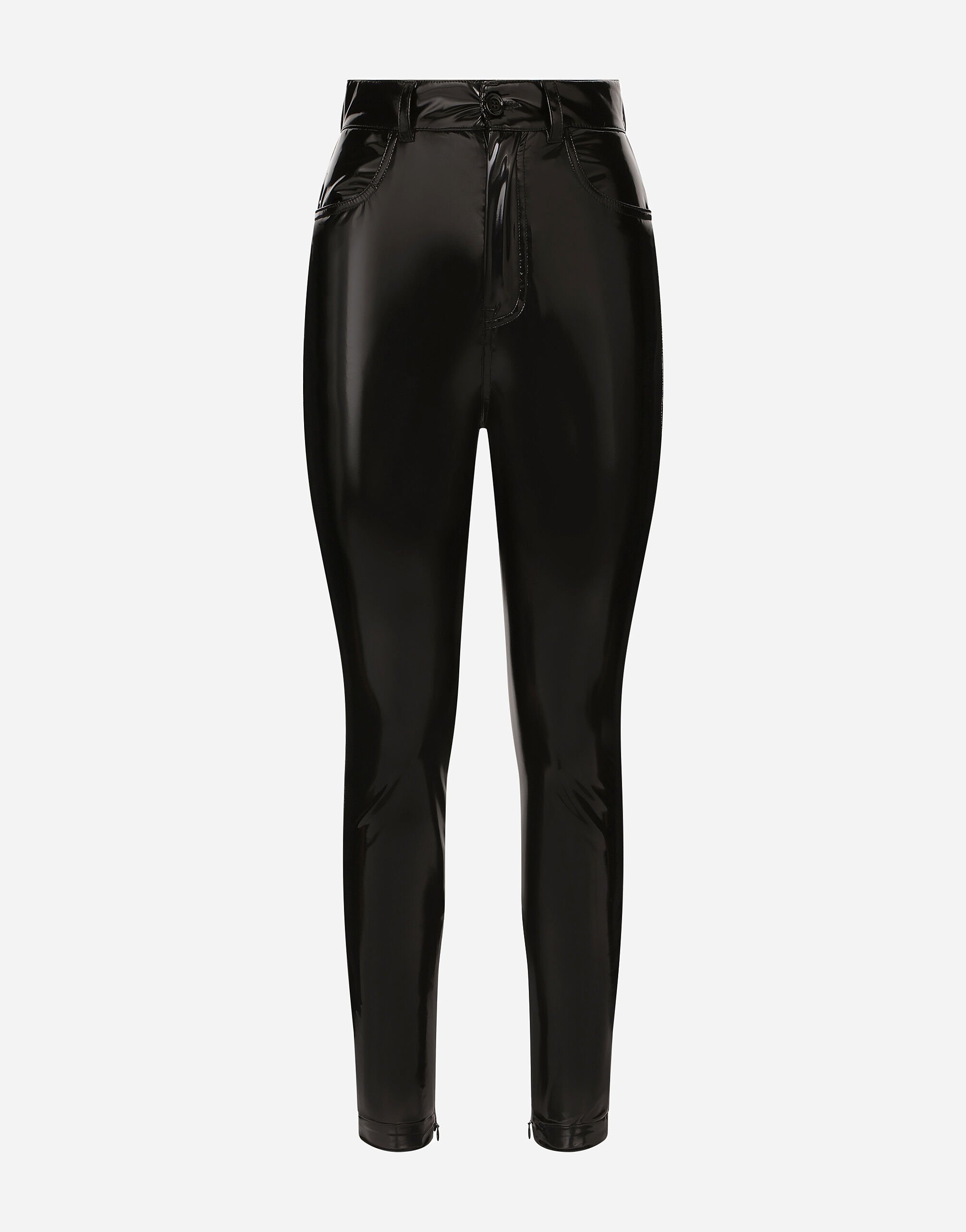 Dolce & Gabbana High-waisted coated jersey pants Black F26R2TOUADW