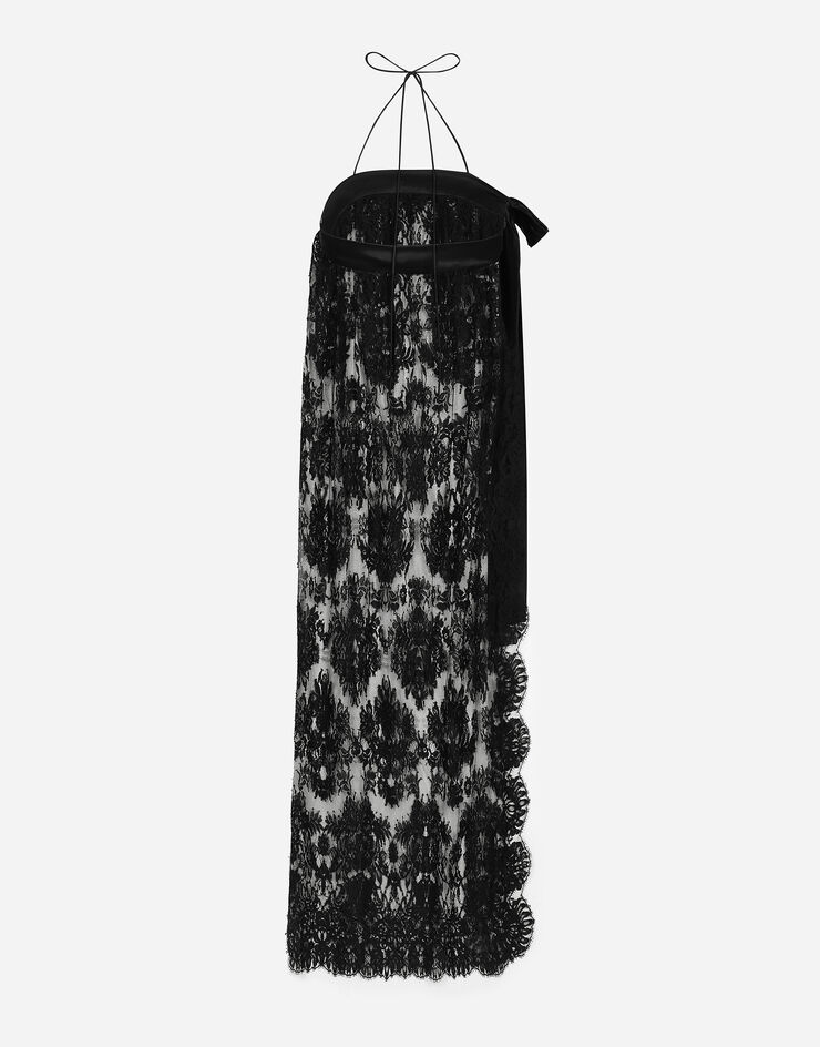 Dolce & Gabbana Calf-length Chantilly lace dress with satin details Black F6JRQTILMA8