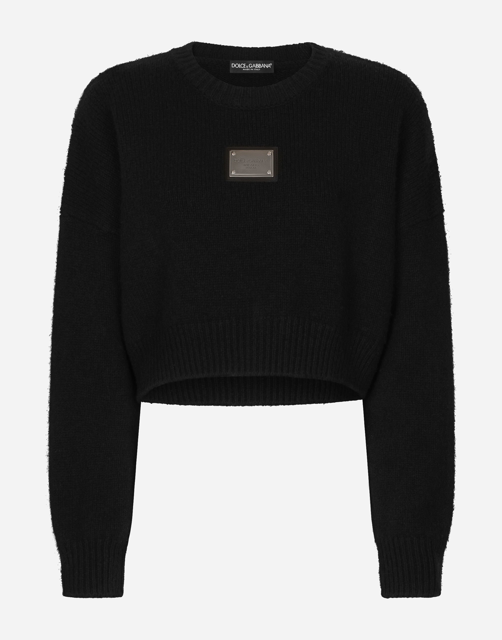Dolce & Gabbana Wool and cashmere round-neck sweater with logo tag Multicolor FXI25TJBVX8